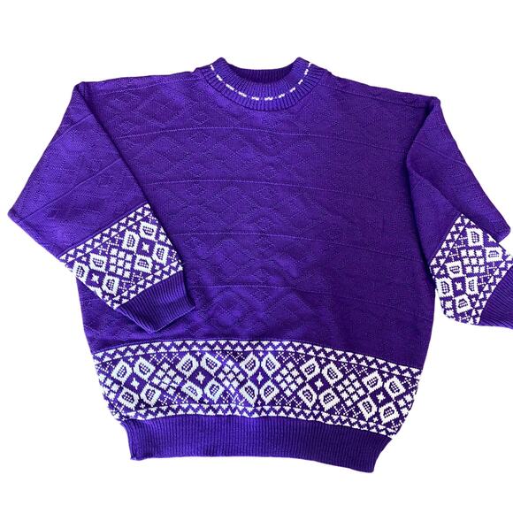 Vintage Women's Purple Knit Nordic Cottagecore Artisan Maximalist Sweater 20W - Picture 2 of 14